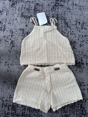 Zara Cream Knit Girls Matching Set - Top & Shorts